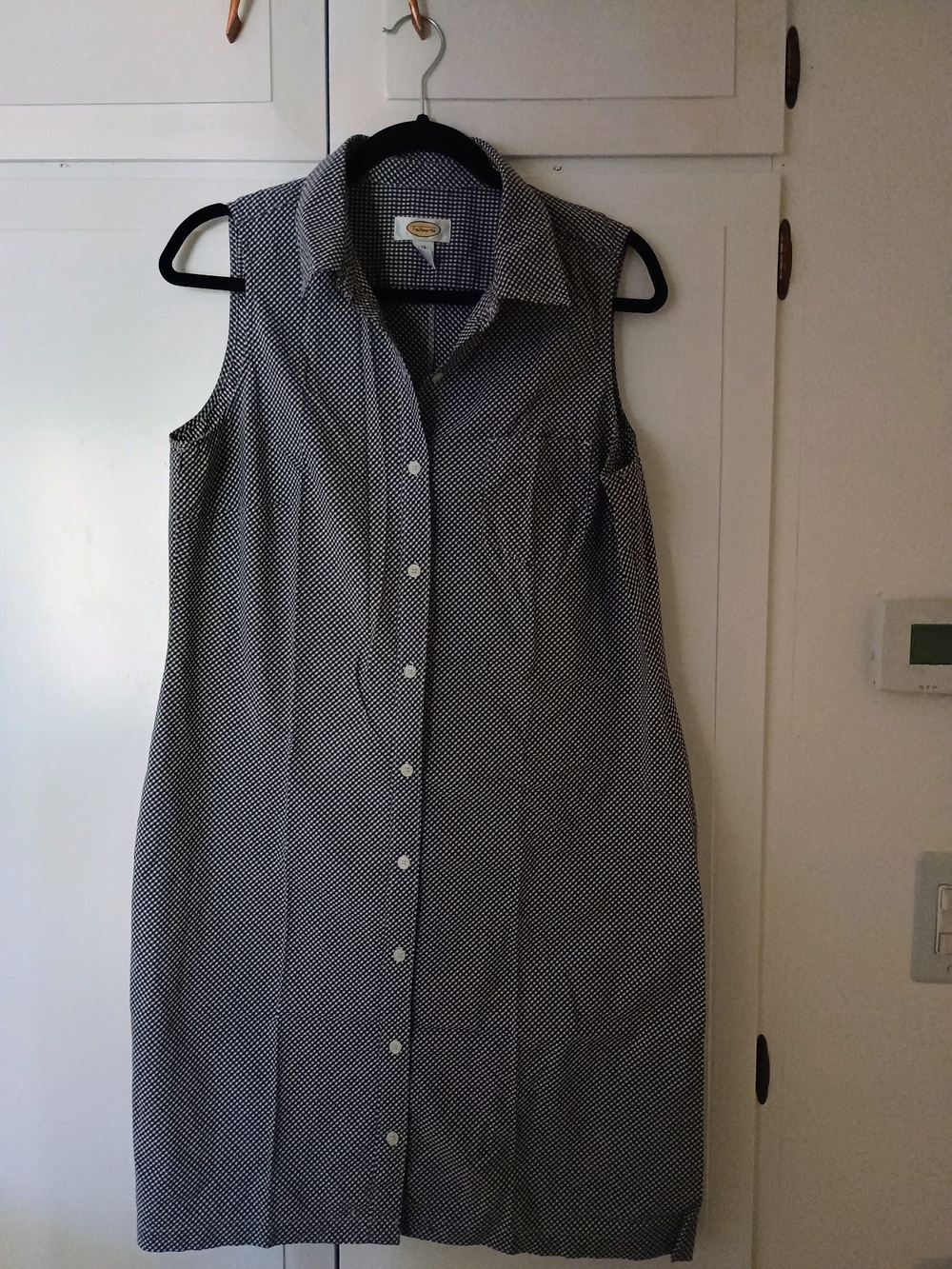 Talbots Sleeveless Black & White Gingham Shirt Dress 💯 Percent Cotton